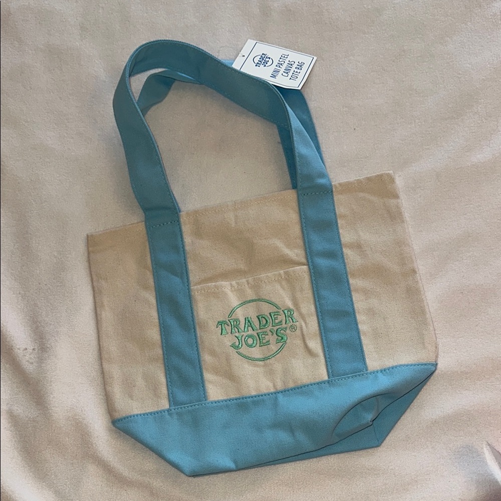 Trader Joe’s Chic Blue and Tan Canvas Mini Tote Bag